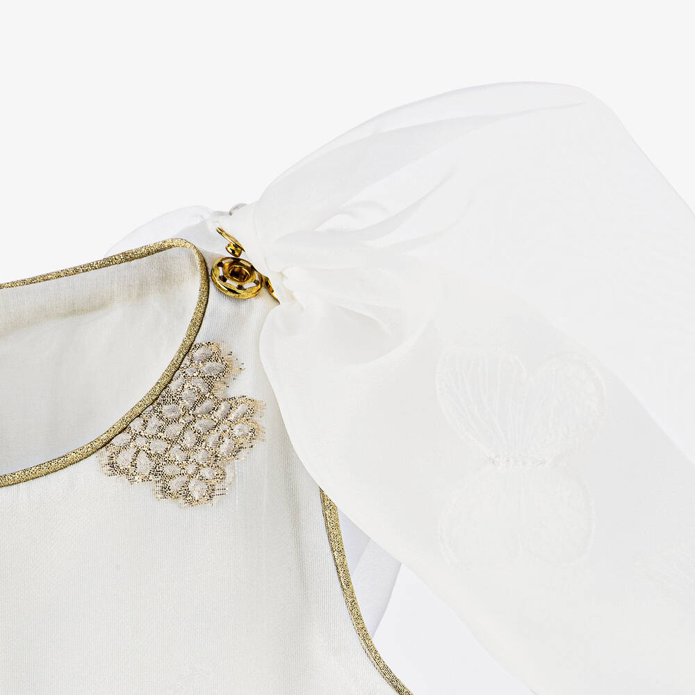 Junona-Girls White Organza Brocade Dress | Childrensalon Outlet