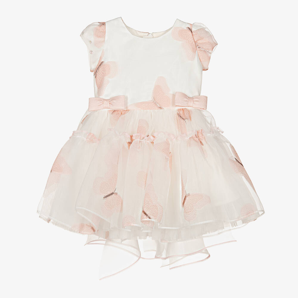 Junona - Girls White Organza & Pink Butterflies Dress  | Childrensalon