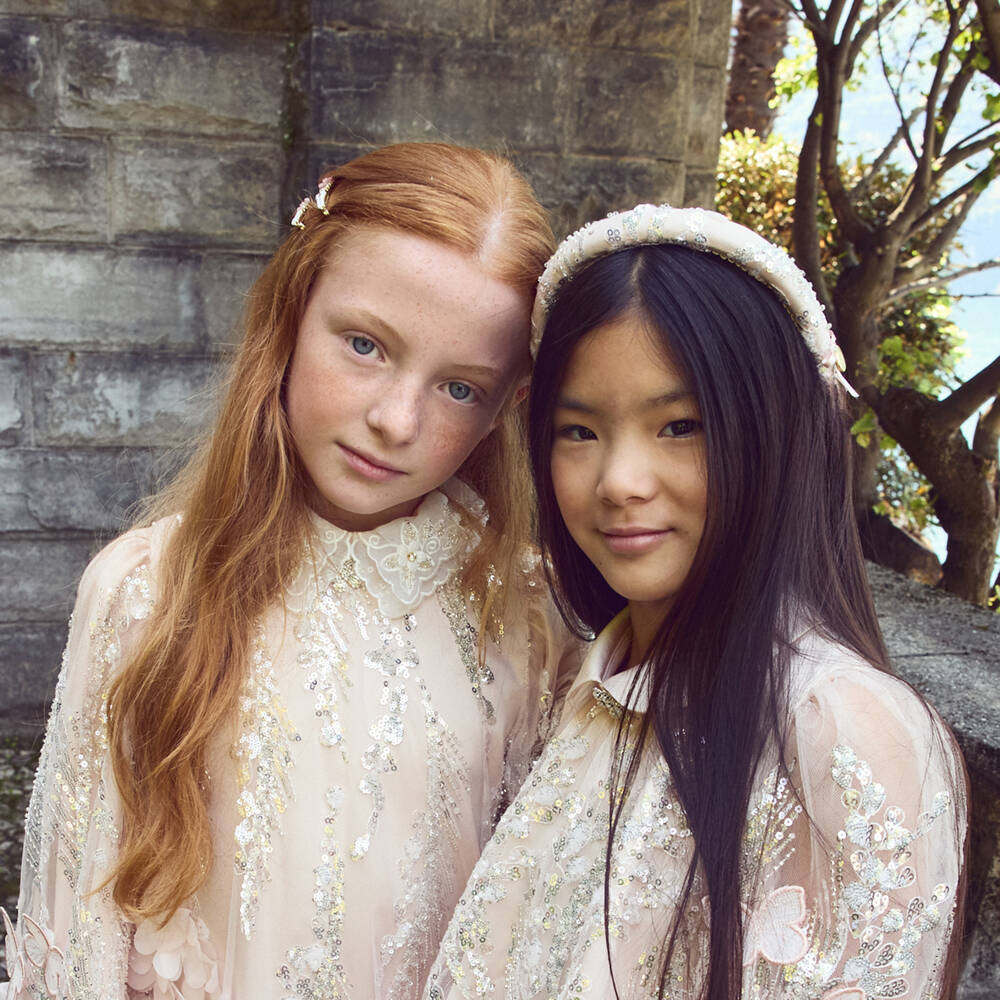 Junona-Girls White Padded Hairband with Silver Sequins | Childrensalon Outlet
