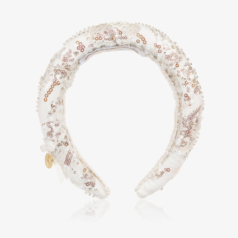 Junona-Girls White Padded Hairband with Silver Sequins | Childrensalon Outlet