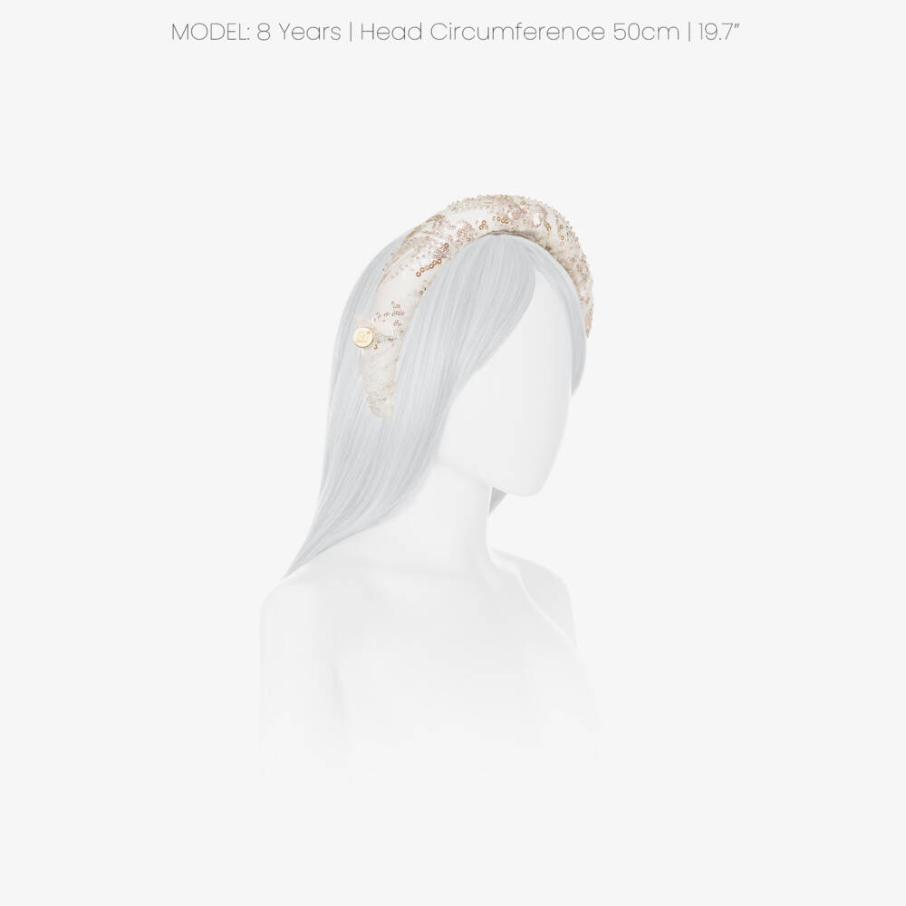 Junona-Girls White Padded Hairband with Silver Sequins | Childrensalon Outlet