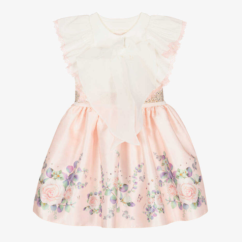 Junona - Girls White & Pink Floral Dress | Childrensalon
