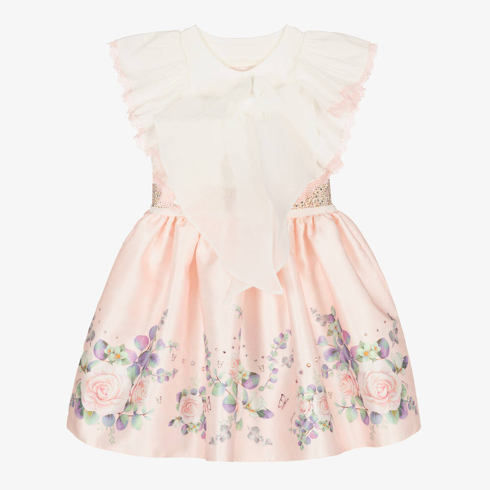 Junona - Robe blanche et rose à fleurs fille | Childrensalon