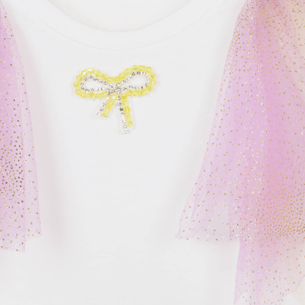 Junona-Girls White & Pink Flutter T-Shirt | Childrensalon Outlet