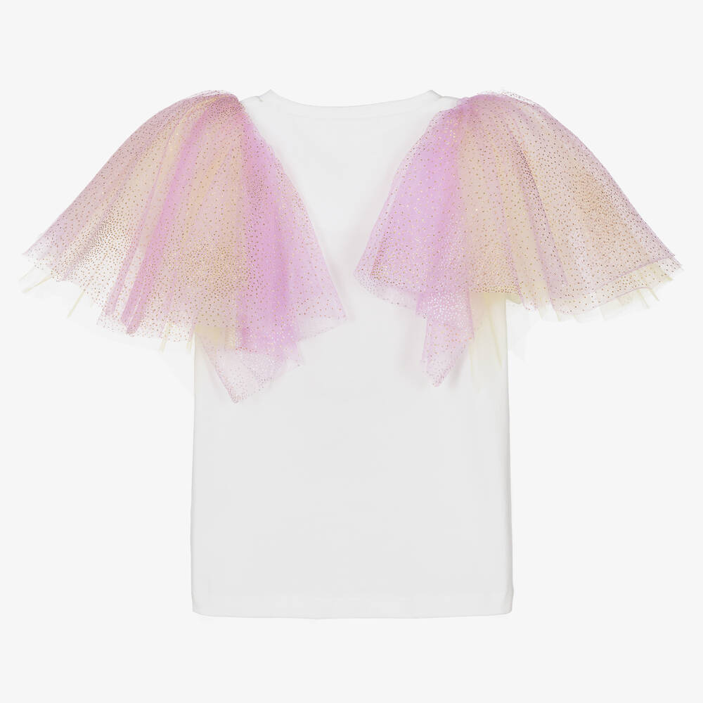 Junona-Girls White & Pink Flutter T-Shirt | Childrensalon Outlet