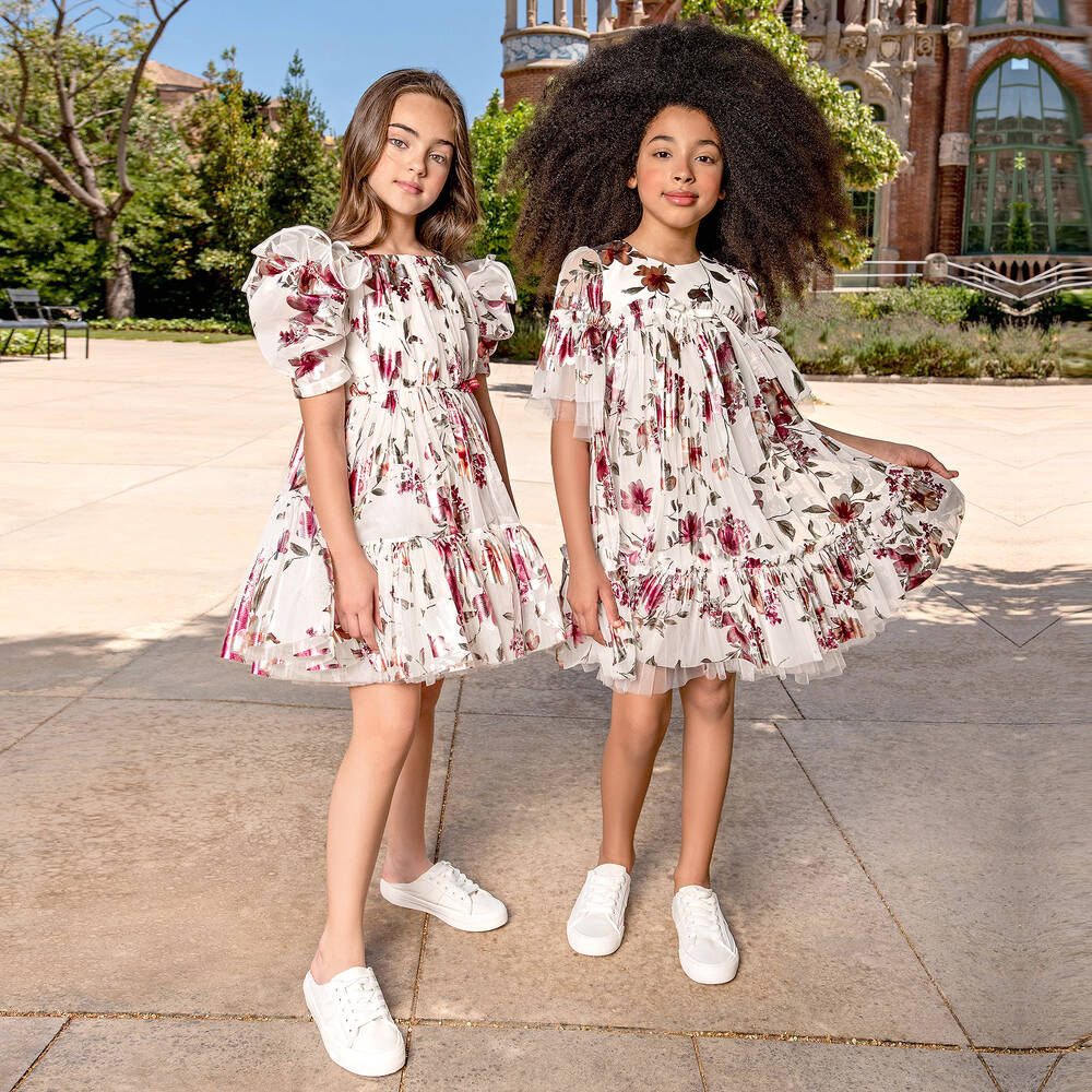 Junona-Бело-розовое платье из тюля для девочек | Childrensalon Outlet