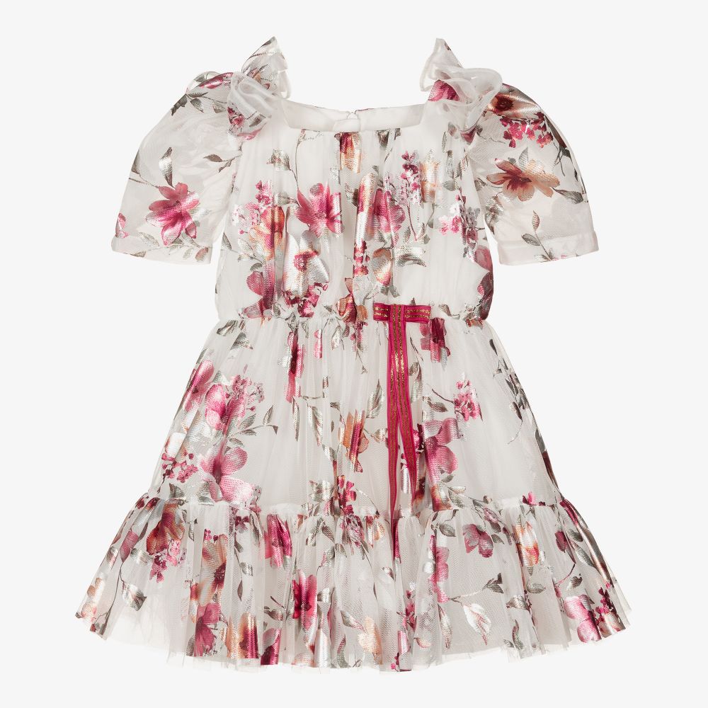 Junona - Robe blanche et rose en tulle Fille | Childrensalon