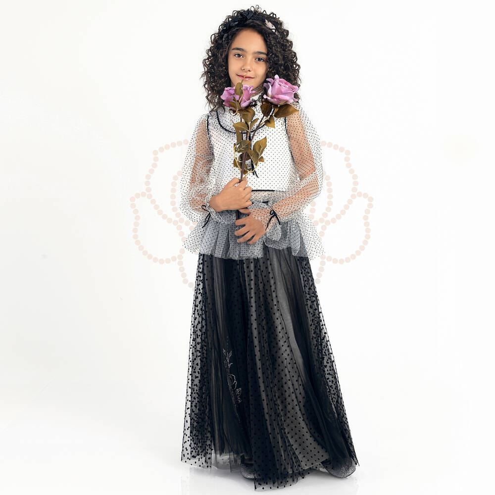 Junona-بلوز تول لون أبيض منقط للبنات | Childrensalon Outlet