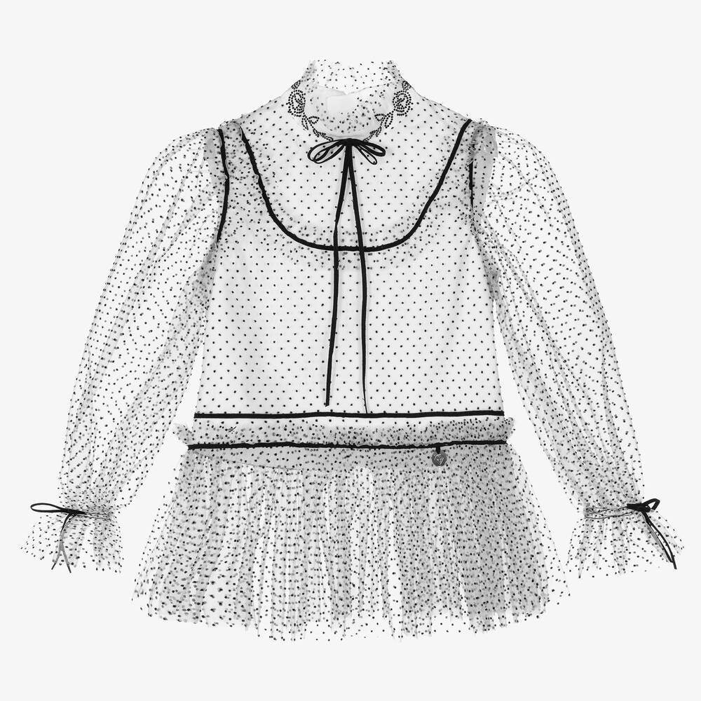 Junona - Blouse blanche à pois fille  | Childrensalon