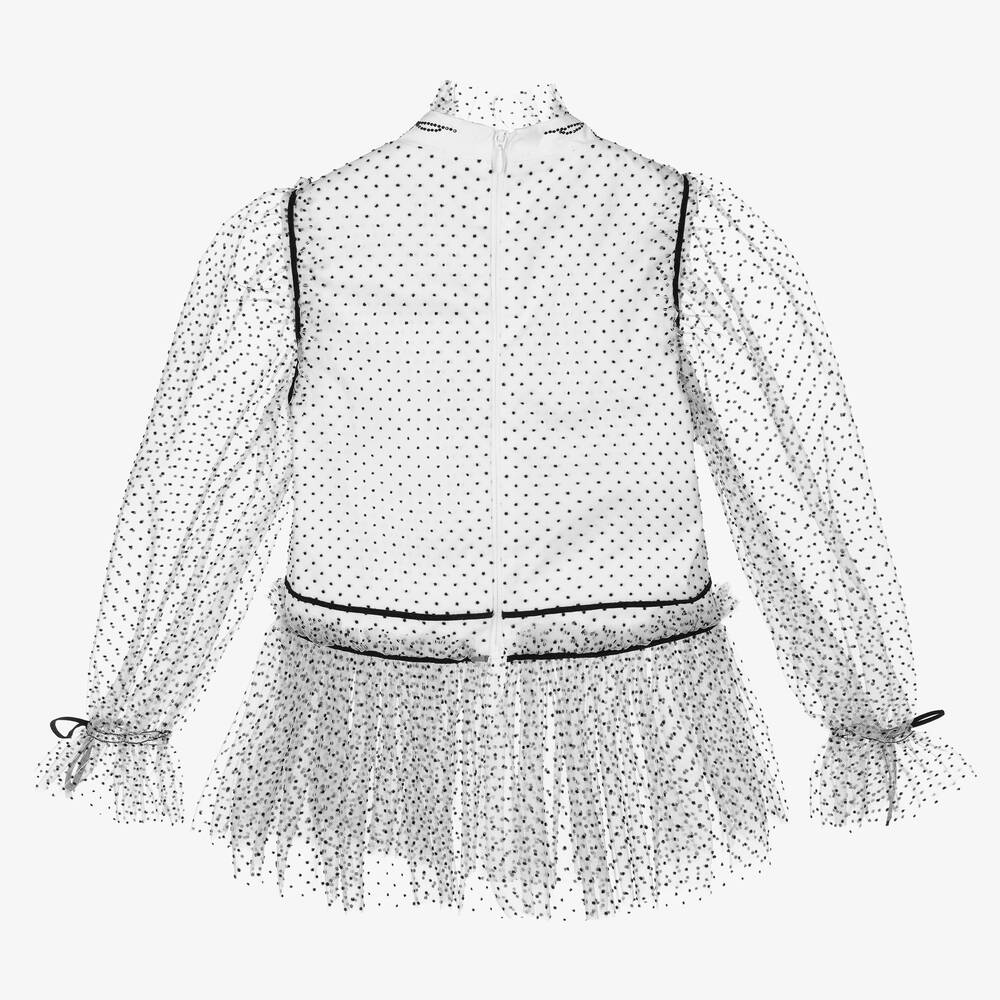 Junona-بلوز تول لون أبيض منقط للبنات | Childrensalon Outlet