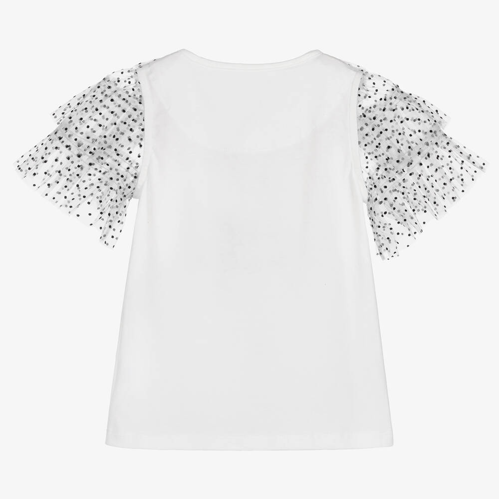 Junona-Girls White Polka Dot Tulle T-Shirt | Childrensalon Outlet