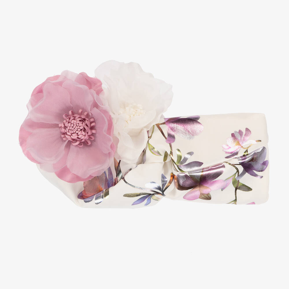 Junona - Girls White & Purple Floral Headband | Childrensalon