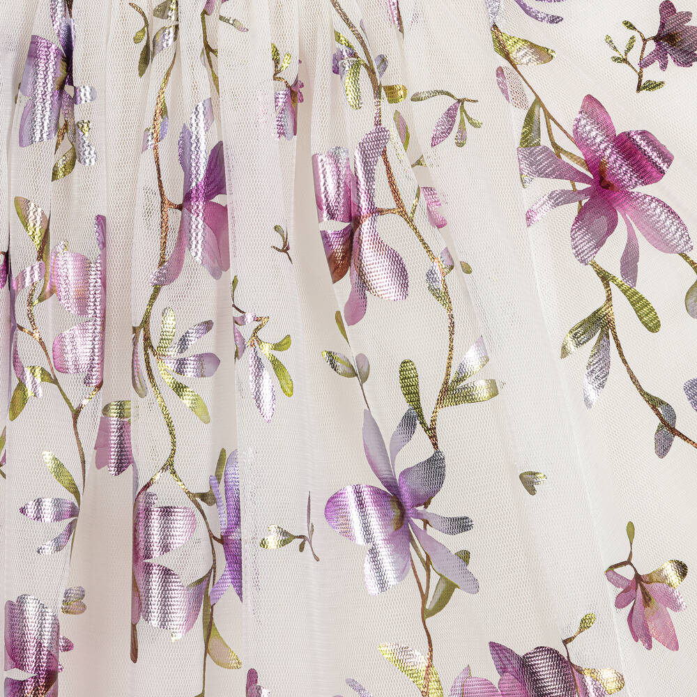 Junona-Girls White & Purple Floral Tulle Dress | Childrensalon Outlet