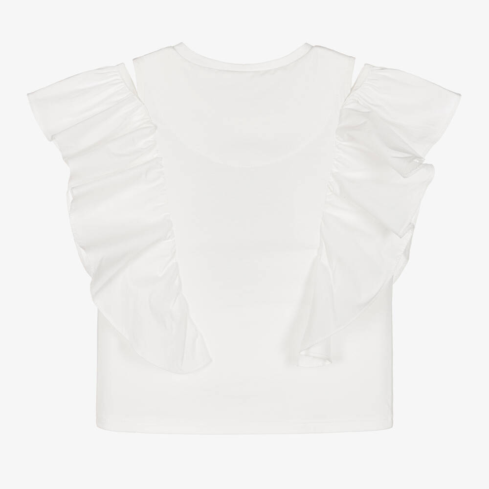 Junona-Girls White Ruffle Sleeved Top | Childrensalon Outlet