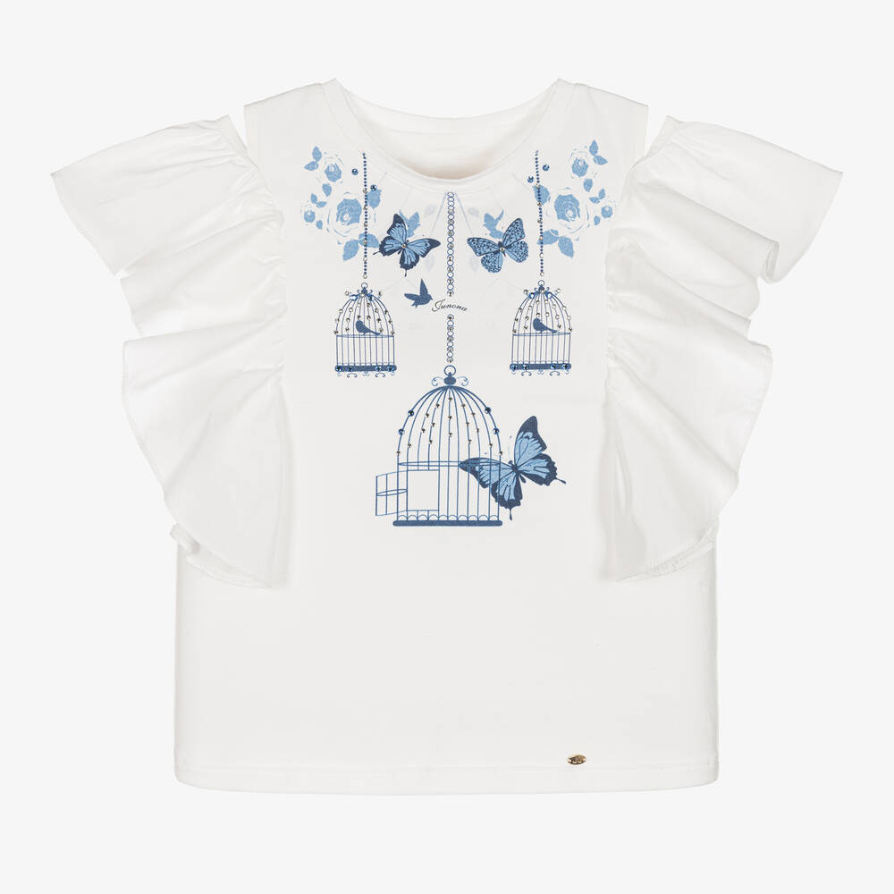 Junona-Girls White Ruffle Sleeved Top | Childrensalon Outlet