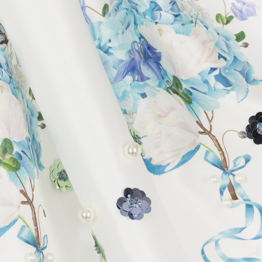 Junona-تنورة ساتان لون أبيض بطبعة ورود | Childrensalon Outlet