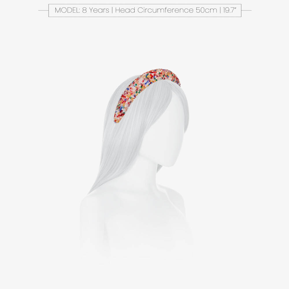 Junona-Girls White Satin Hairband Encrusted with Colourful Beads | Childrensalon Outlet