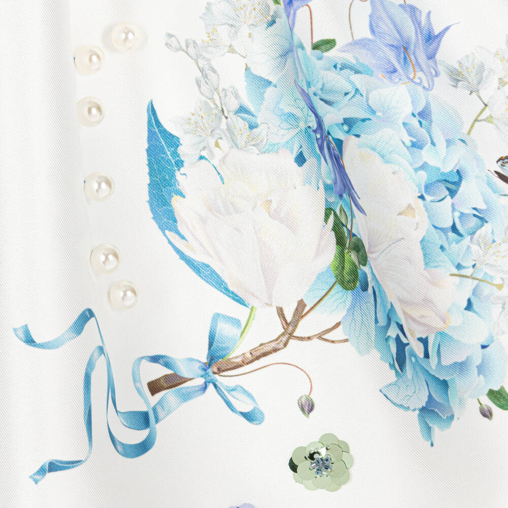 Junona-Girls White Satin Twill Floral Dress | Childrensalon Outlet