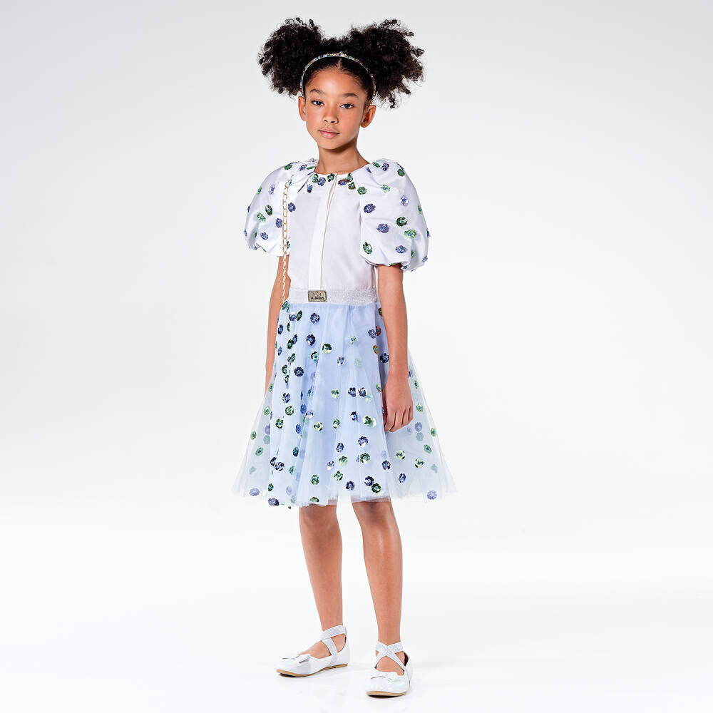 جونونا-بلوزة قطن لون أبيض مزينة بورود ترتر للبنات | Childrensalon Outlet