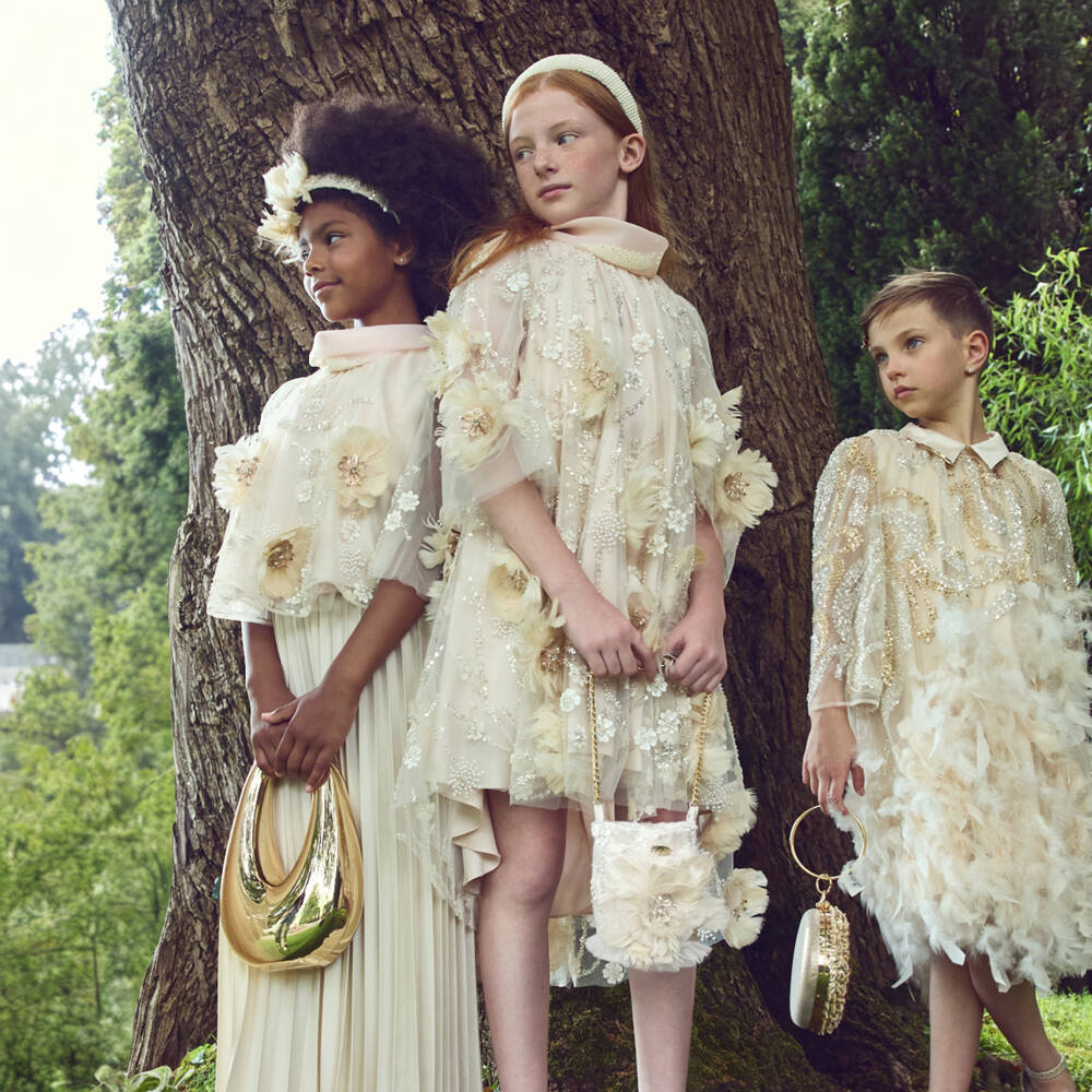 Junona-Girls White Sequinned Tulle & Feather Bag | Childrensalon Outlet