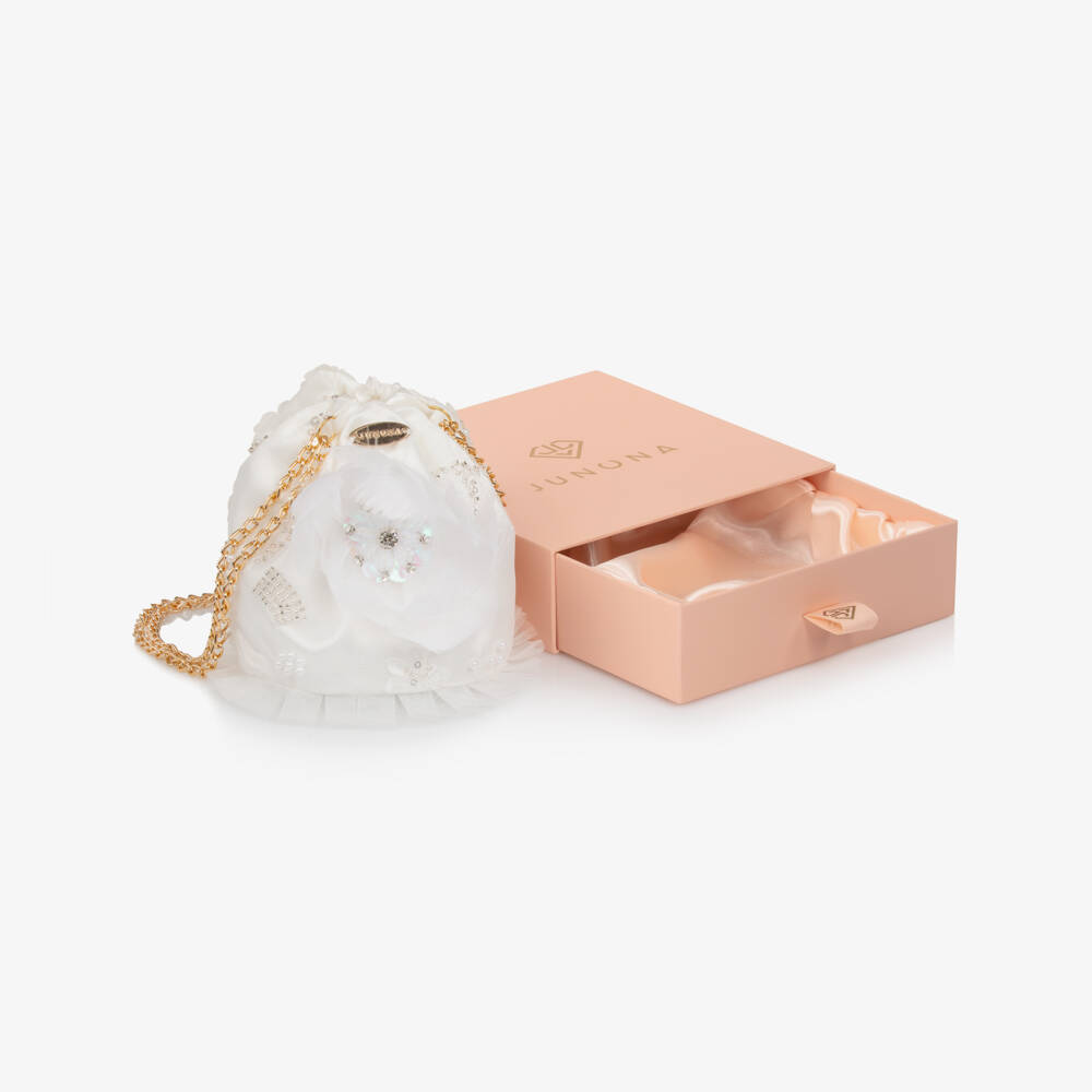 Junona-Girls White Sequinned Tulle & Feather Bag | Childrensalon Outlet