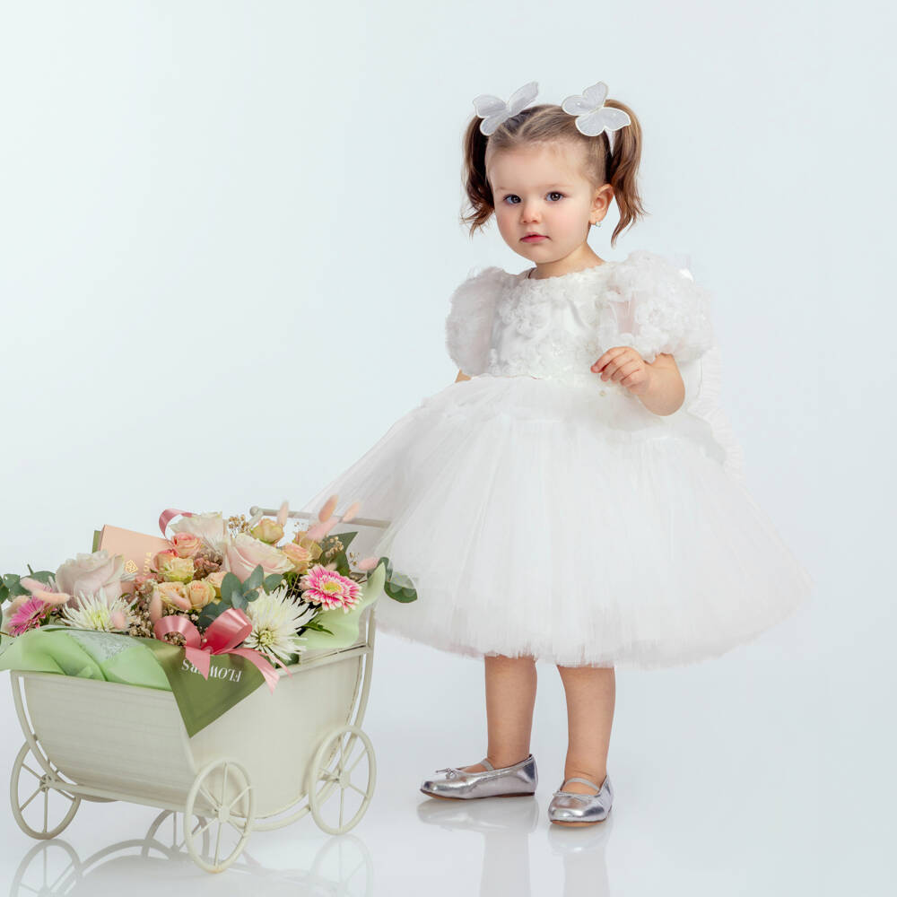Junona-Girls White Tulle Butterfly Dress | Childrensalon Outlet