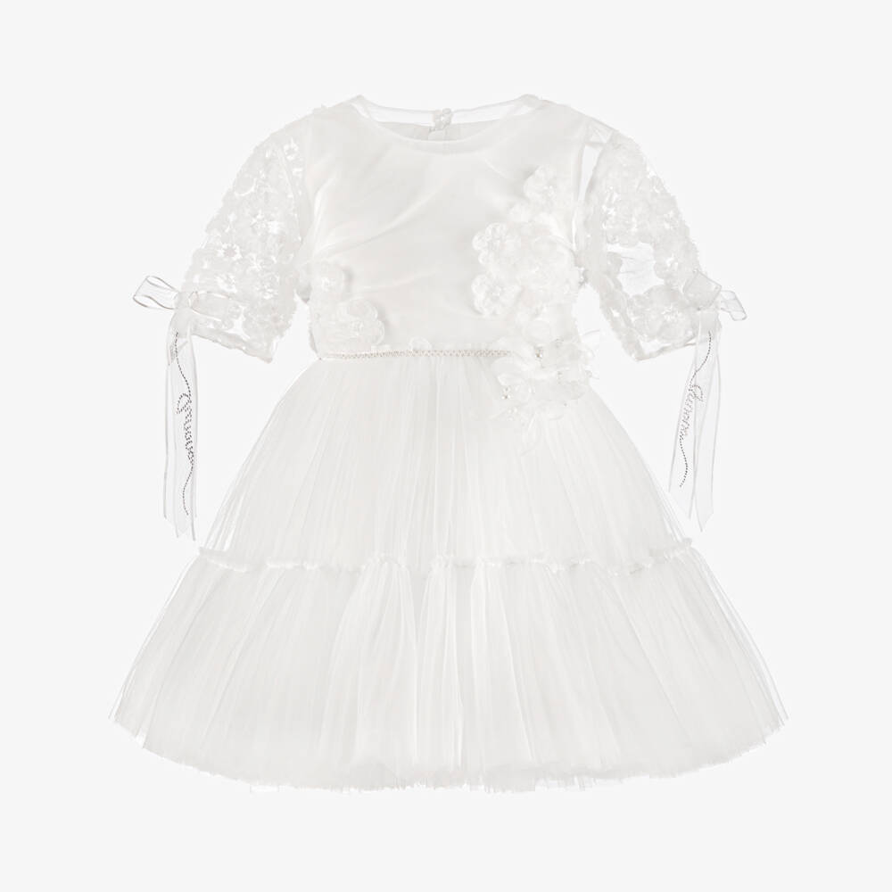 Junona-Girls White Tulle Dress with Bolero | Childrensalon Outlet