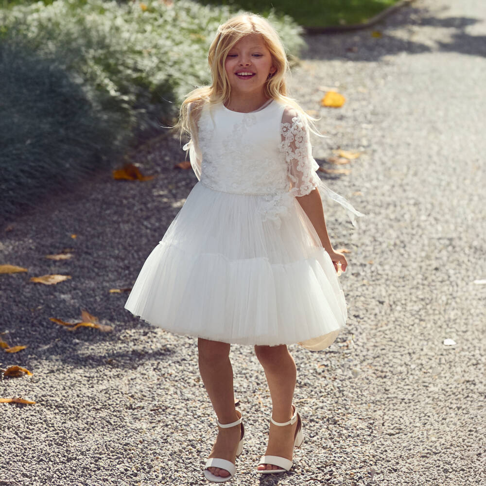 Junona-Girls White Tulle Dress with Bolero | Childrensalon Outlet