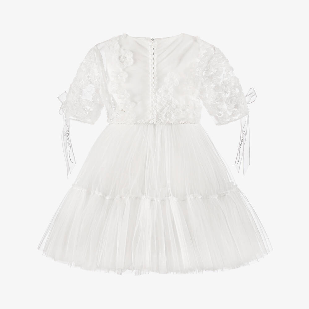 Junona-Girls White Tulle Dress with Bolero | Childrensalon Outlet