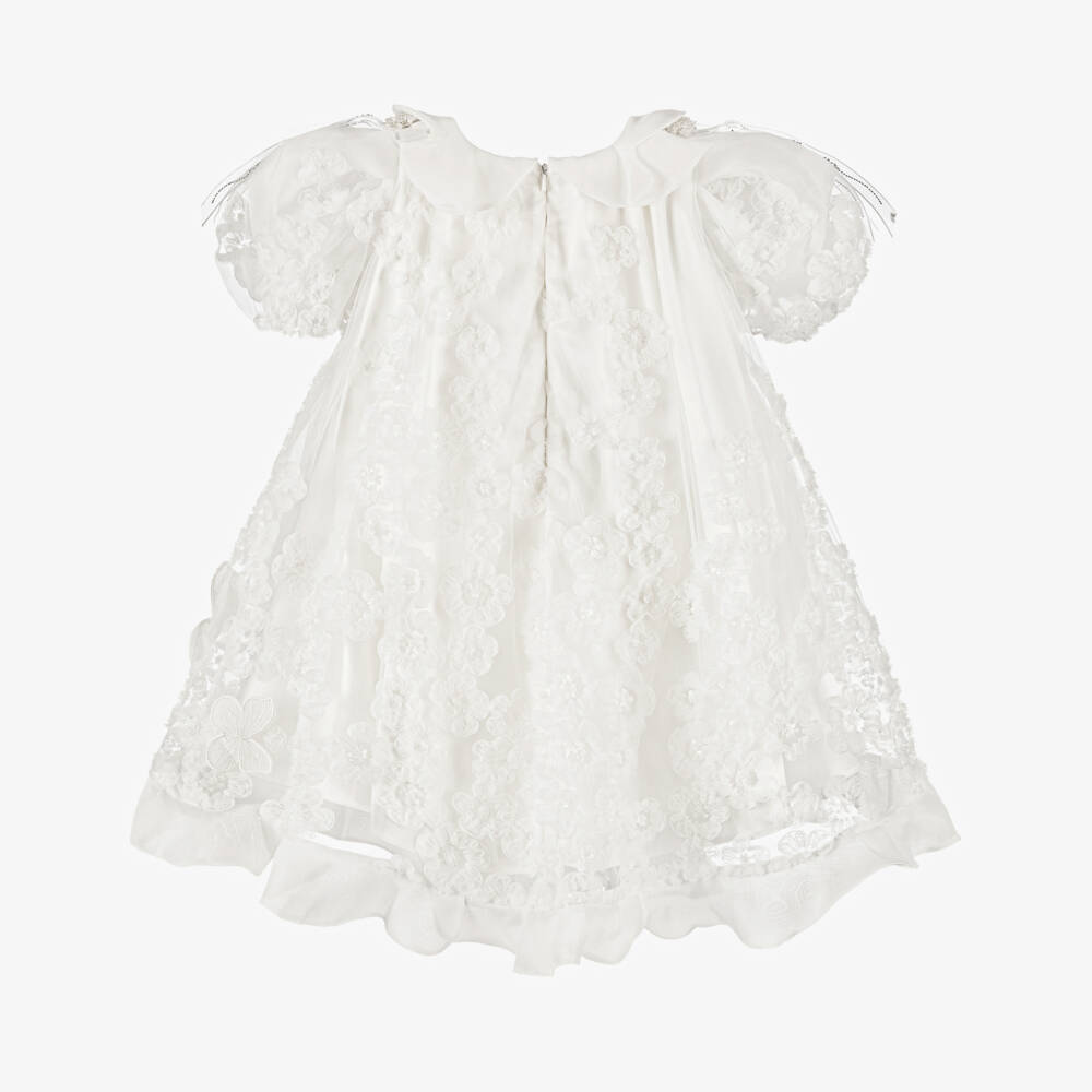 Junona-Girls White Tulle Dress with Flower & Butterfly Appliqués | Childrensalon Outlet