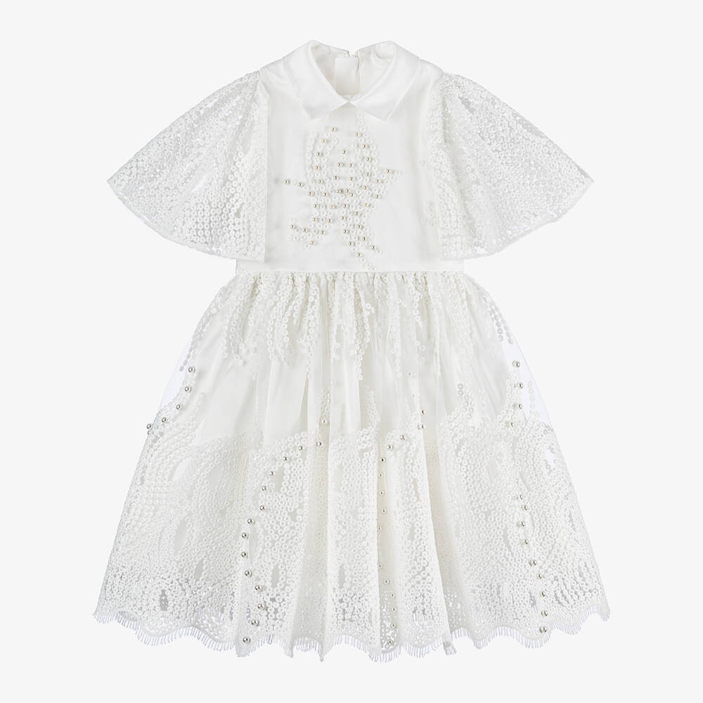 Junona-Белое платье из тюля с жемчужинами для девочек | Childrensalon Outlet
