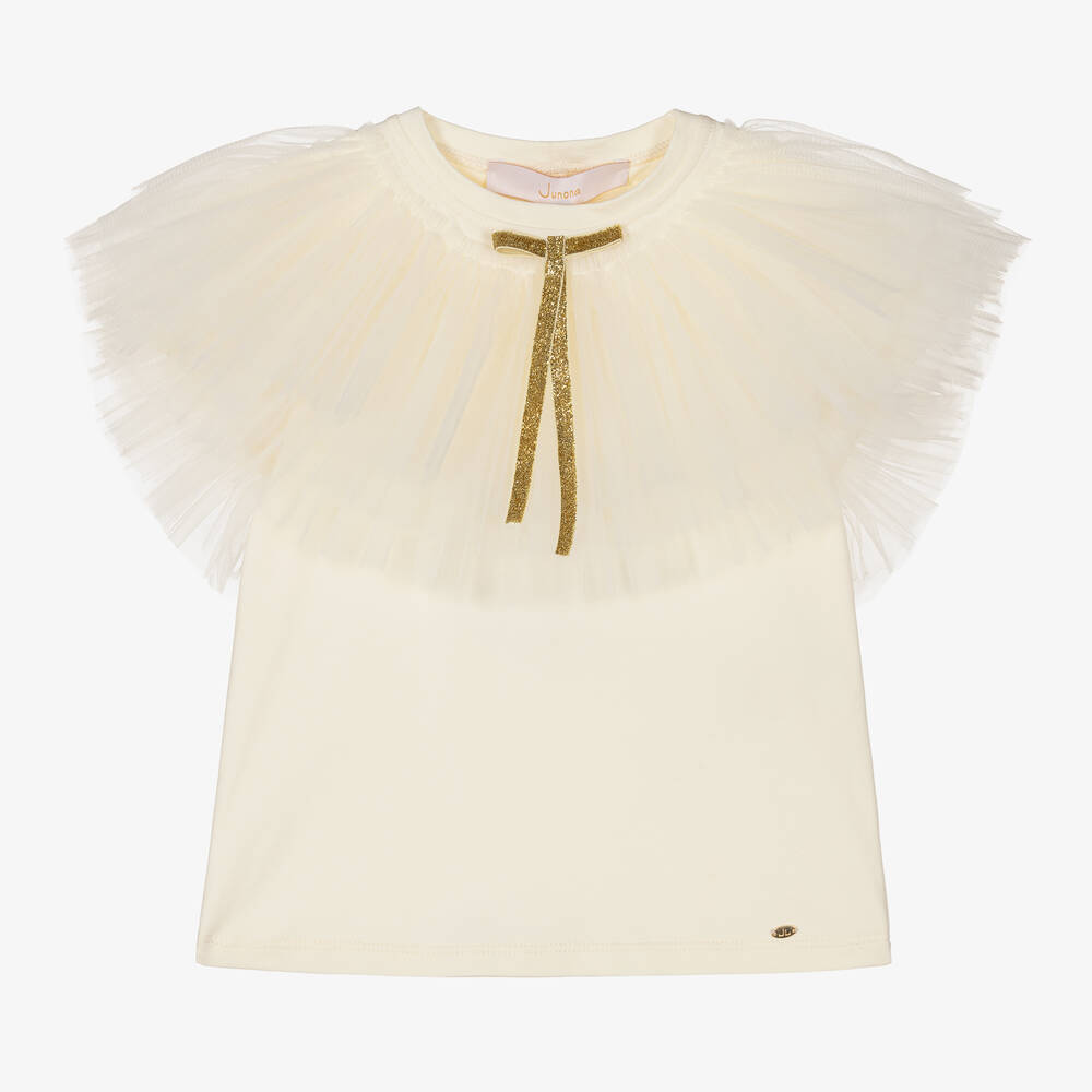 Junona-Girls Yellow Cotton & Tulle T-Shirt | Childrensalon Outlet