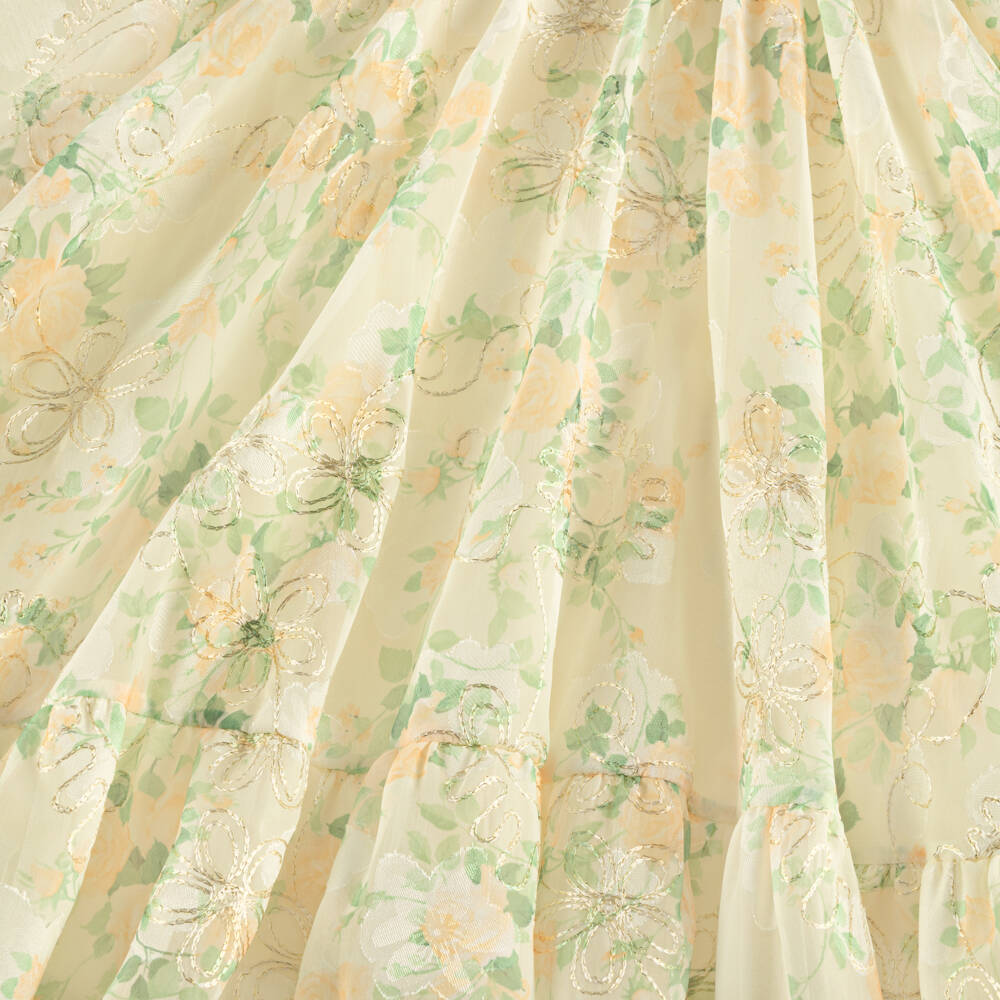 Junona-Girls Yellow Floral Jacquard Organza Dress | Childrensalon Outlet