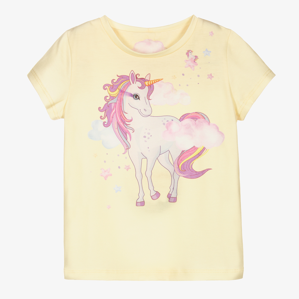 Junona - Girls Yellow Unicorn T-Shirt | Childrensalon
