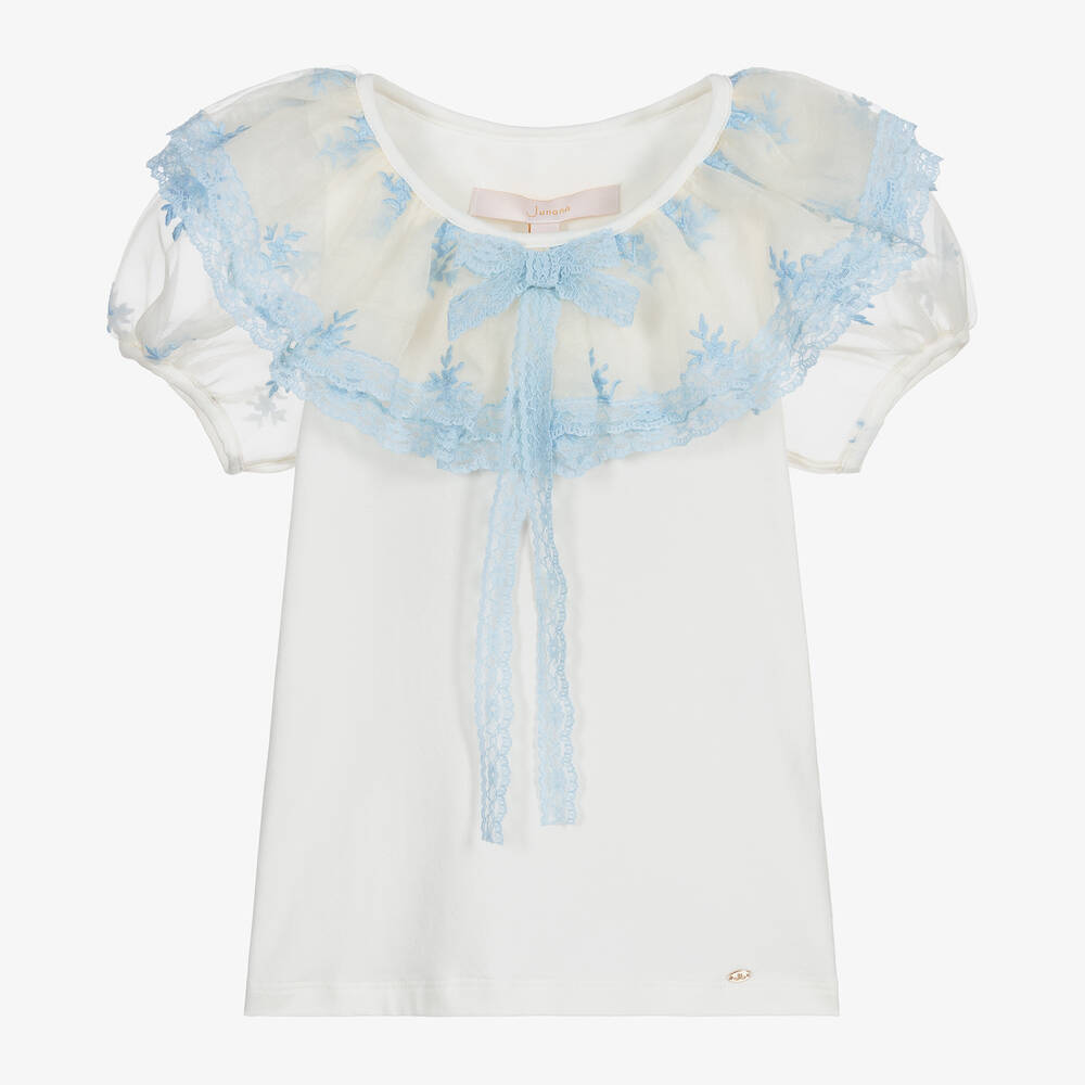 Junona - T-shirt ivoire et bleu en coton | Childrensalon
