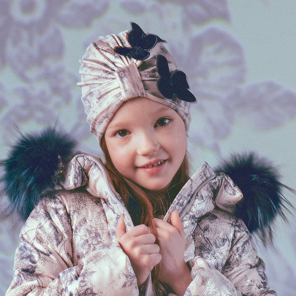 Junona-قبعة توربان لون بيج و كحلي للبنات | Childrensalon Outlet