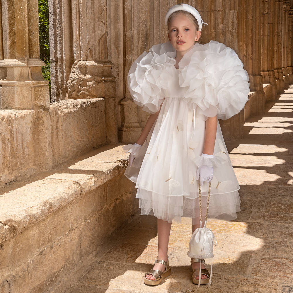 Junona Ivory Embroidered Butterfly Chiffon Dress Childrensalon
