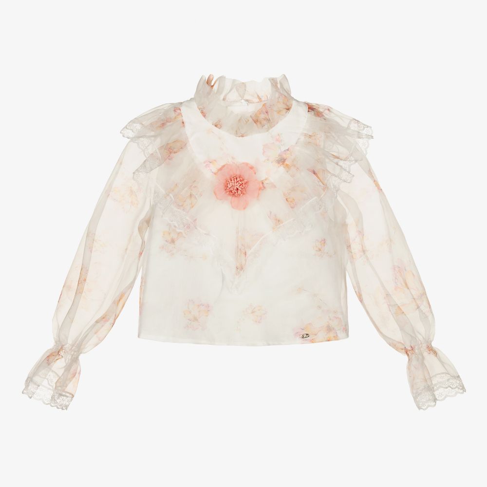 Junona - Ivory Floral Organza Blouse | Childrensalon