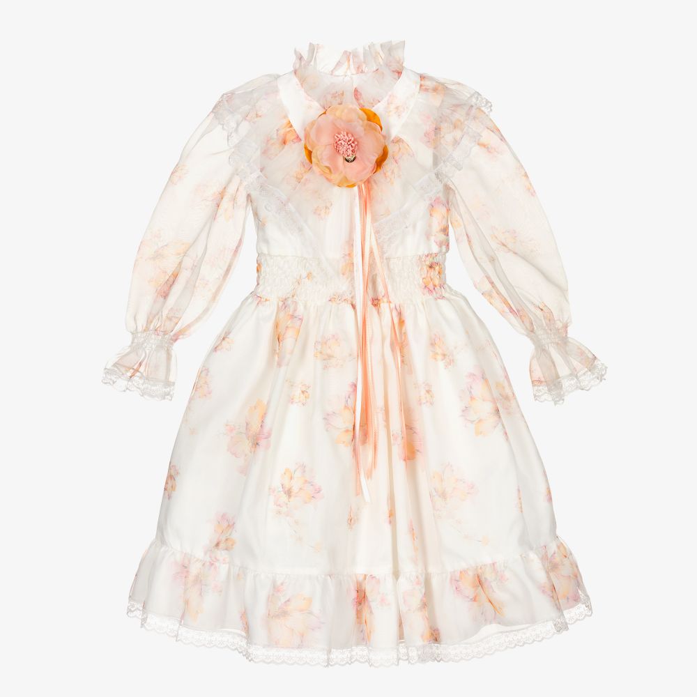 Junona-Ivory Floral Organza Dress | Childrensalon Outlet