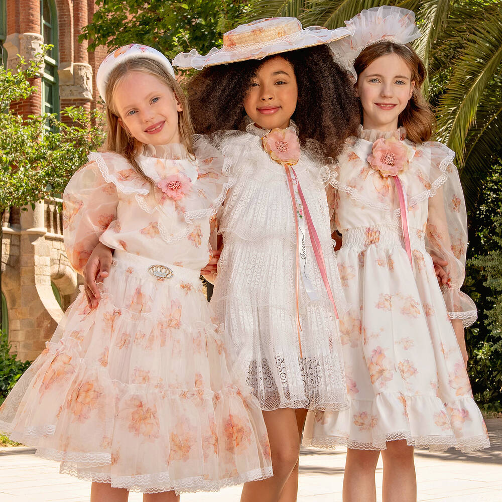 Junona-Кремовое платье из органзы с цветами | Childrensalon Outlet