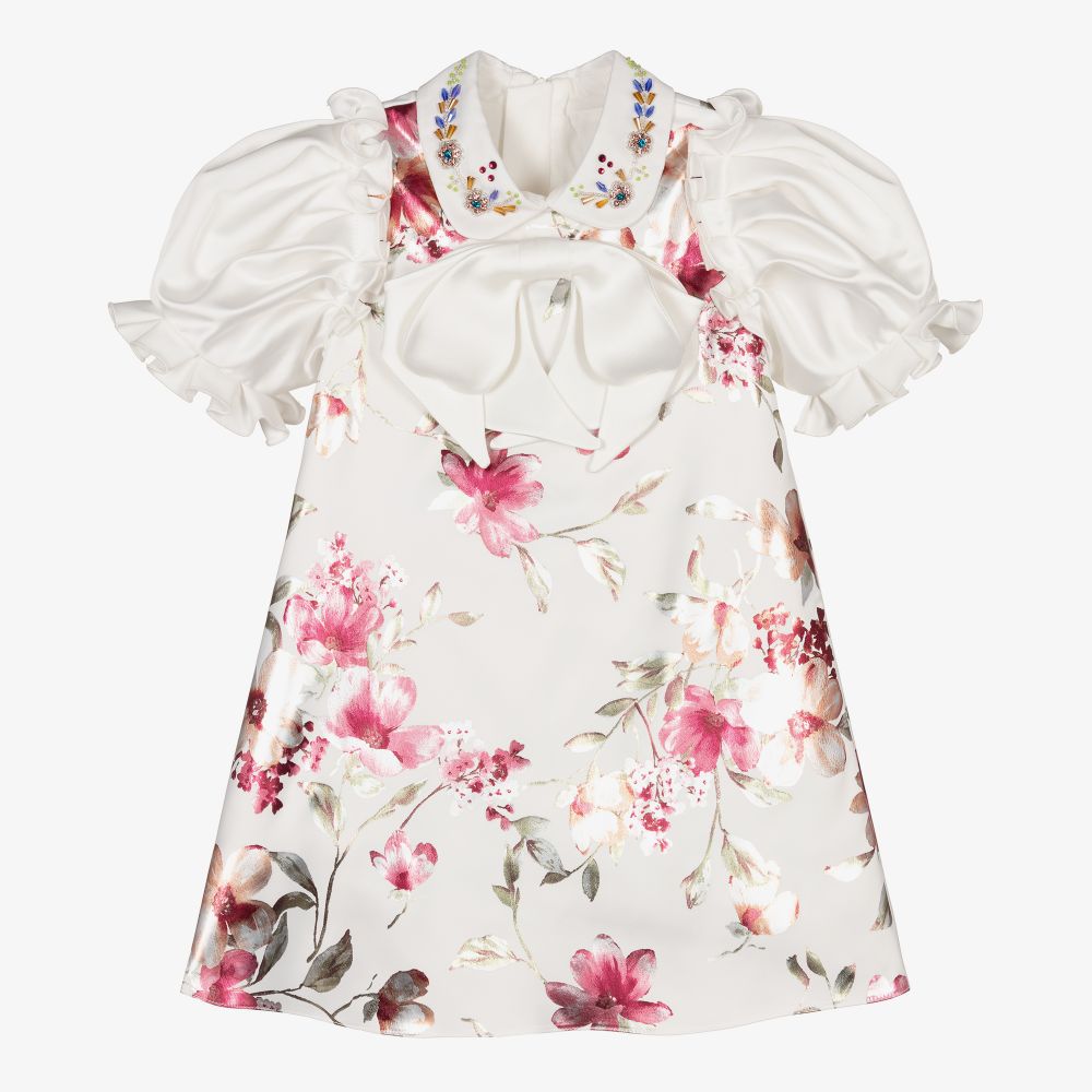 Junona - Ivory Floral Satin Dress | Childrensalon