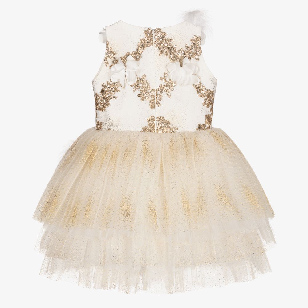 Junona-Ivory Tulle & Gold Sequin Dress | Childrensalon Outlet