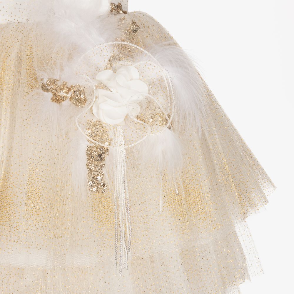 Junona-Ivory Tulle & Gold Sequin Dress | Childrensalon Outlet