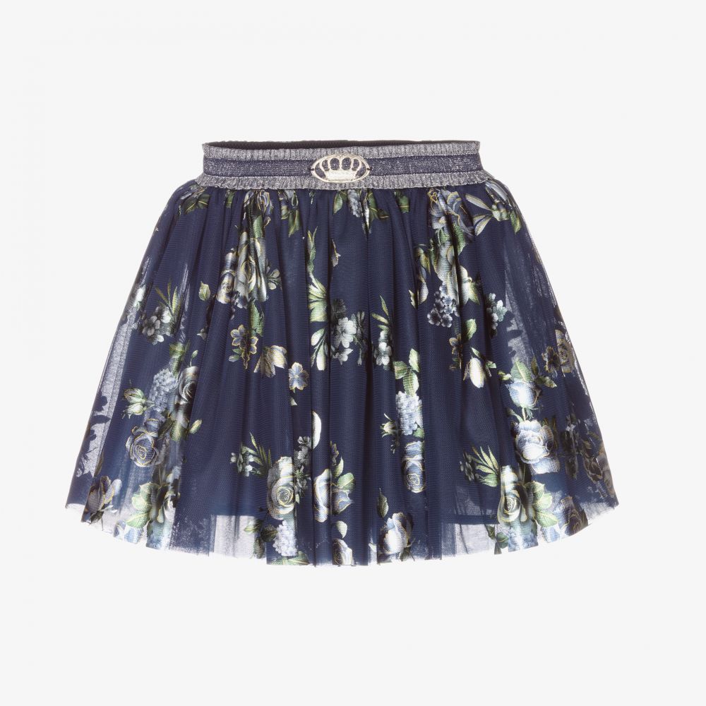 Junona - Jupe fleurie bleu marine en tulle  | Childrensalon