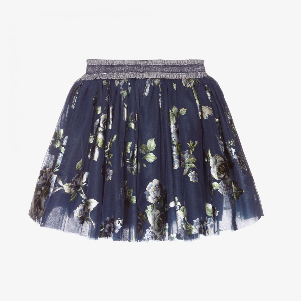 Junona-Navy Blue Floral Tulle Skirt | Childrensalon Outlet