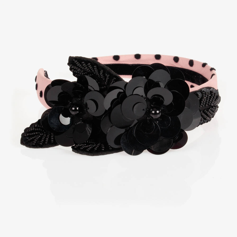 Junona-Pink & Black Floral Hairband | Childrensalon Outlet