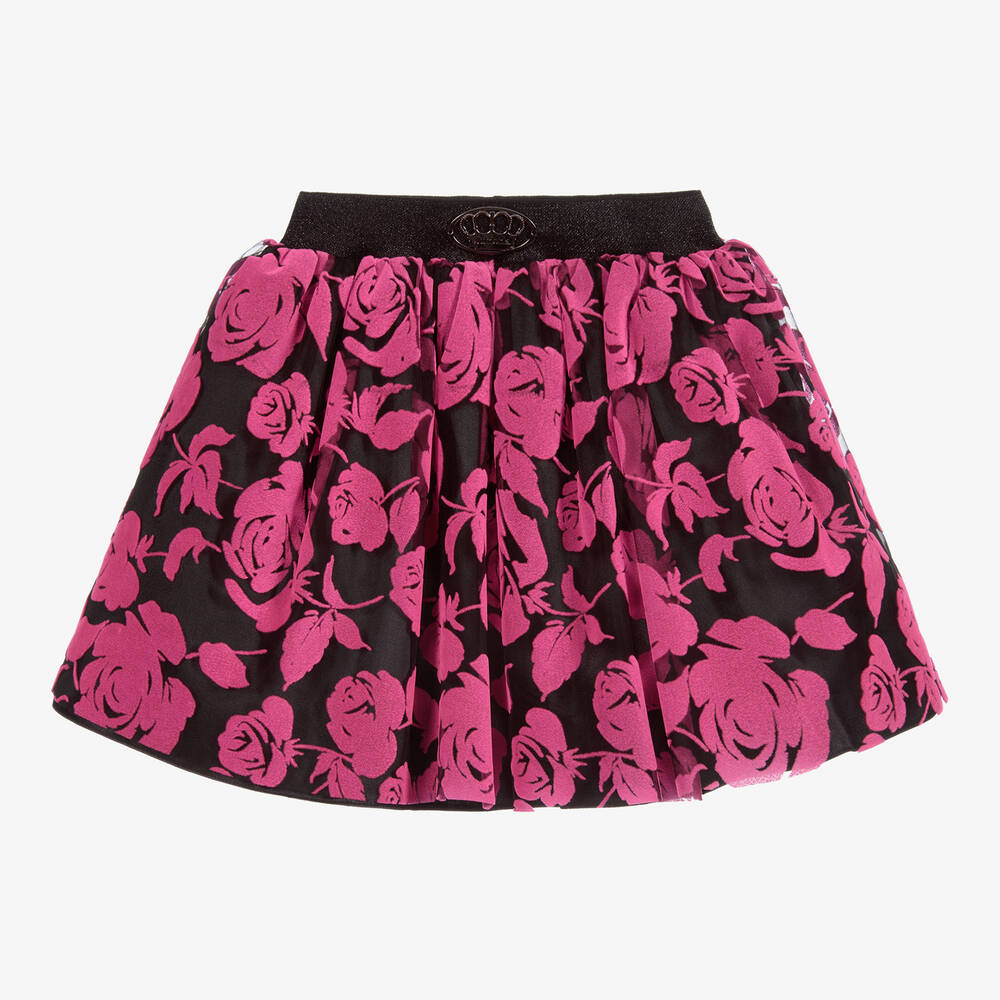 Junona - Pink & Black Floral Skirt | Childrensalon