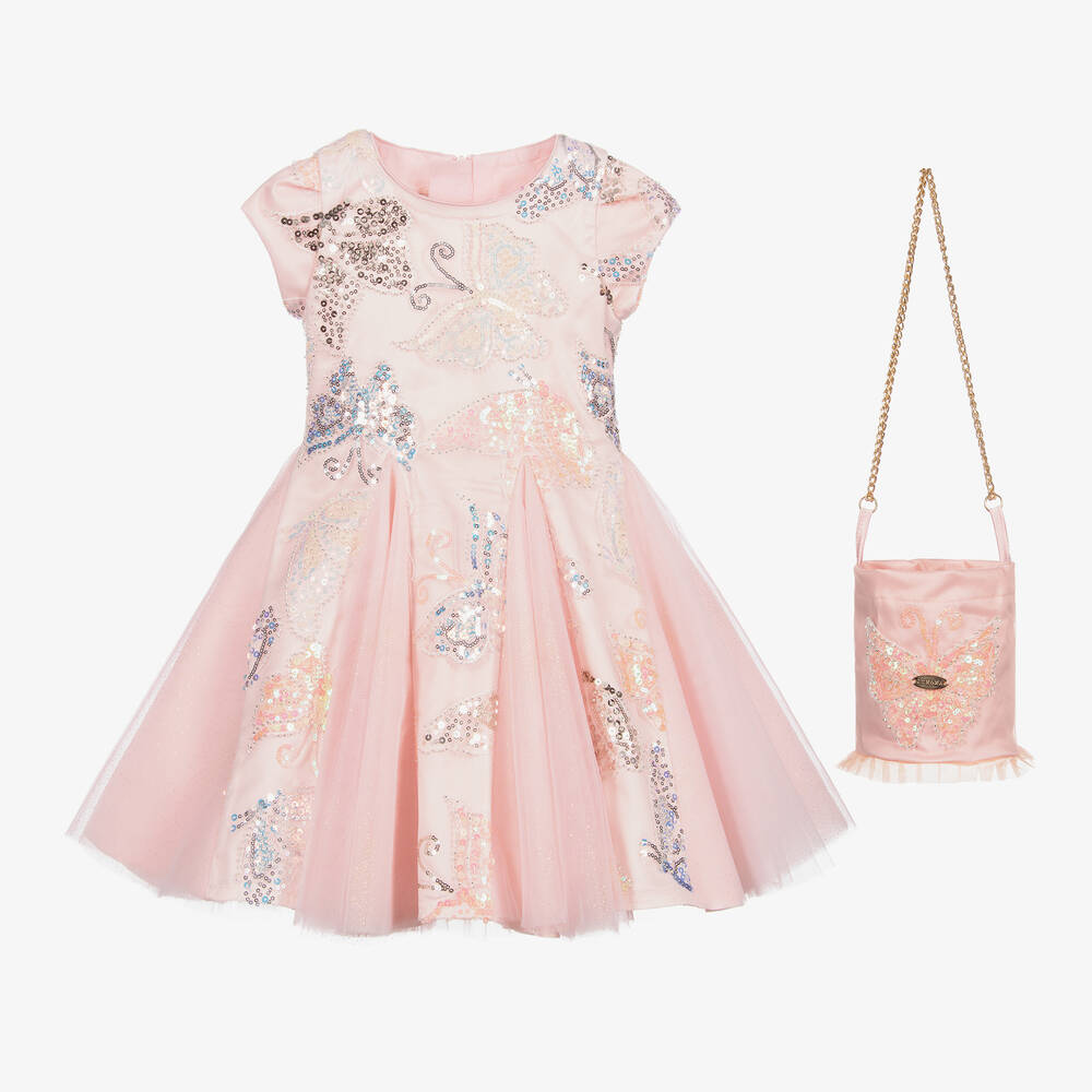 Junona-Pink Butterfly Dress Set | Childrensalon Outlet