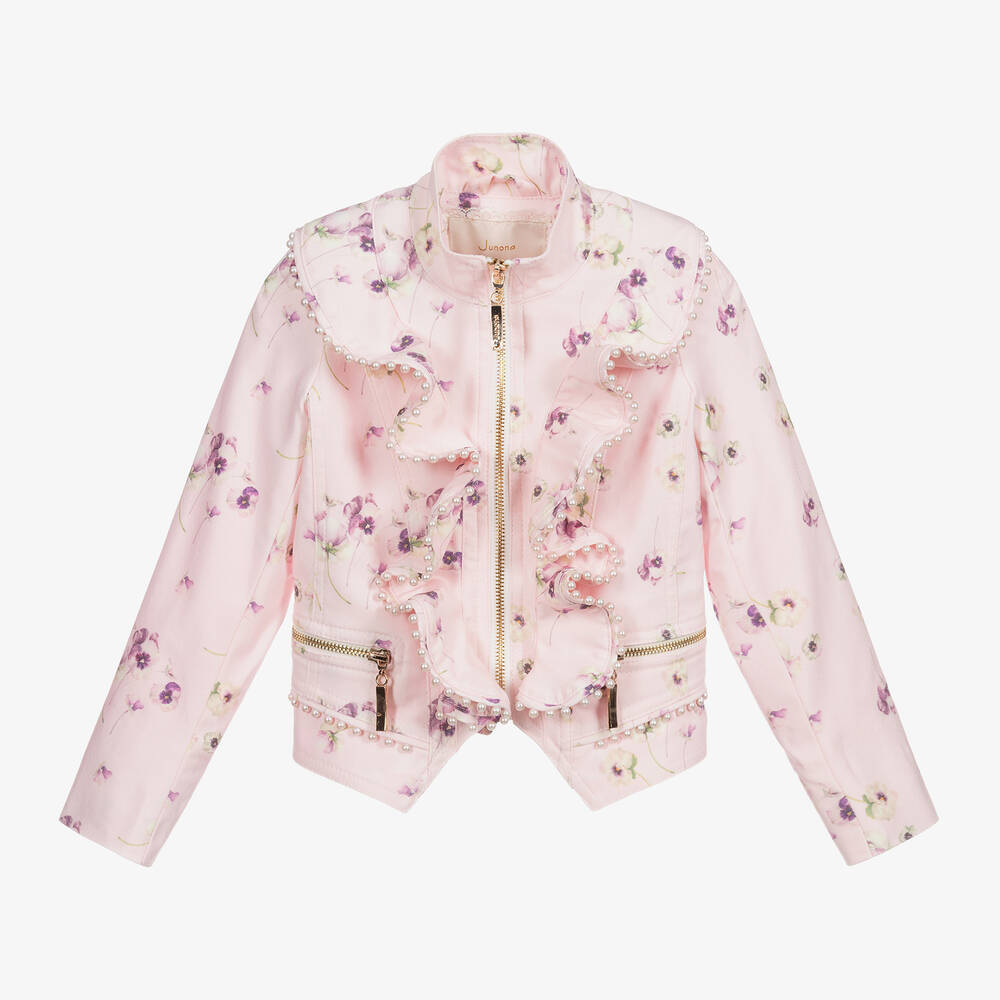 Junona - Розовая хлопковая куртка с цветочным рисунком | Childrensalon