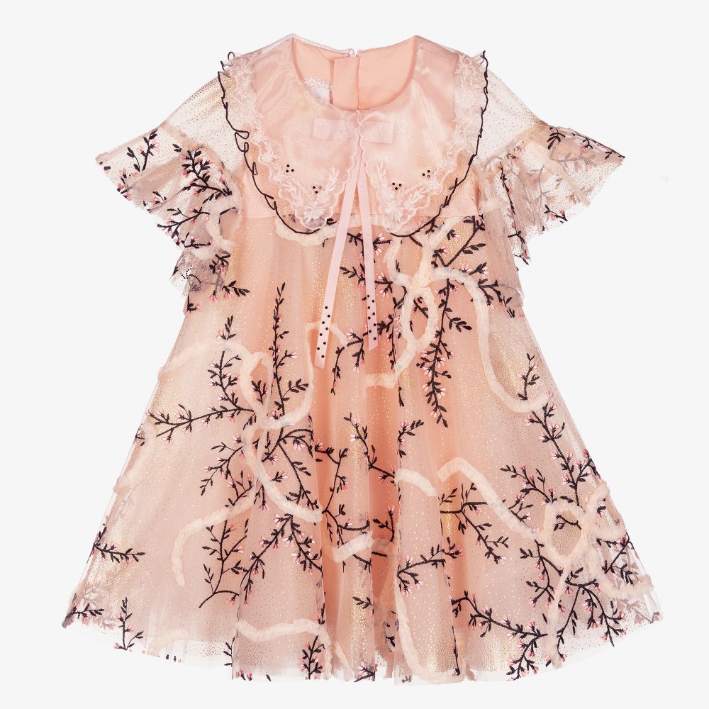 Junona - Pink Embroidered Tulle Dress  | Childrensalon